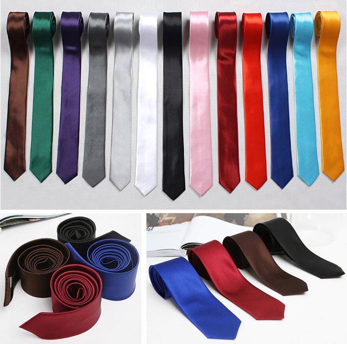 New Satin Slim Skinny Mens Wedding Solid Plain Color Necktie Tie  FAST 