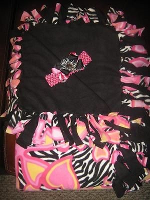   Zebra Handmade No Sew Fleece Tie/FringeToddler/Baby Blanket & Headband