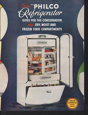 FA 1940 PHILCO FRIDGE KITCHEN APPLIANCE FOOD BEVERAGE AD