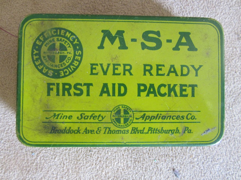 VINTAGE MINE SAFETY APPLIANCES CO. FIRST AID TIN