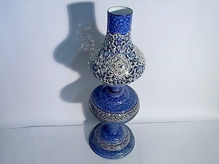 TALL SIGNED ISLAMIC TABLE LAMP IZNIK PERSIAN MIDDLE EAST EMAMEL 19./20 