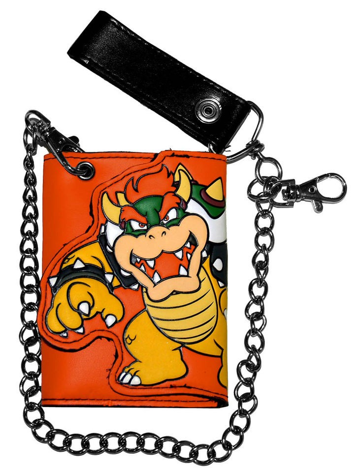 Bowser Super Mario Bros Nintendo Video Game Trifold Wallet With Chain