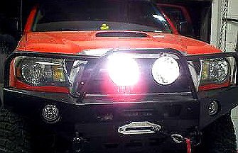 TWO LARGE 7 INCH OFF ROAD BRUSH BAR LIGHTS 4X4 WITH COVERS AND WIRING 