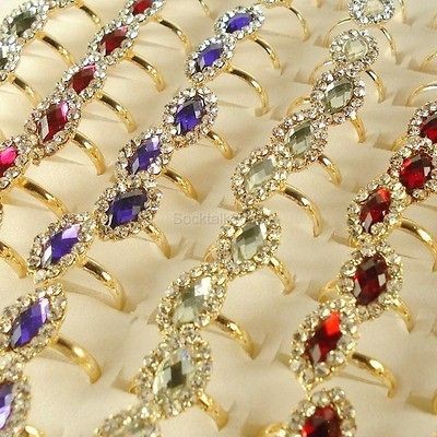   Lots of 10 PC Gold Plated Diamond Rhinestone Crystal Adj. Rings R221