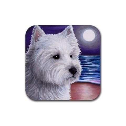 Rubber Coasters set of 4, art painting Dog 81 Westie West Highland 