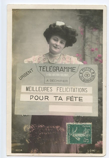   Lady Big Telegram Letter original vintage old 1910s photo postcard