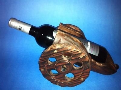 old antique spanish Style art wine bottle stand decor WOOD cannon 