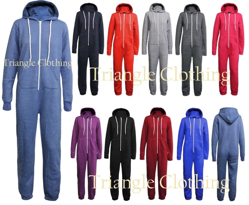 Ladies Womens Plain All In One Jumpsuit Tracksuit Onesie Zip Up Hoody 