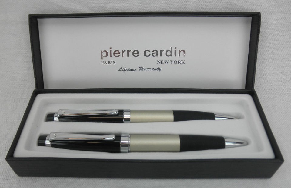 New Pierre Cardin Pen And Mechanical Pencil Set Gift Box Black Satin 