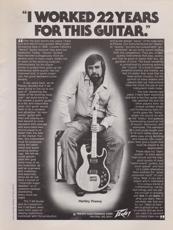 1979 PEAVEY T 60 HARTLEY PEAVEY T60 GUITAR PRINT AD