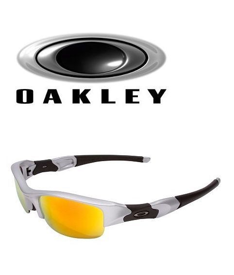 Authentic OAKLEY FLAK JACKET Silver / Fire Iridium Sunglasses 03 884