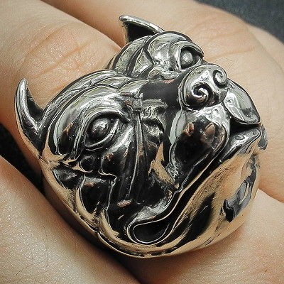 PIT BULL Terrier RING, Size 9.25, Bali Silver Brass Masterwork 