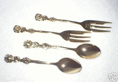 Gold Tea Spoon Teaspoon Dessert Roses High Party NEW