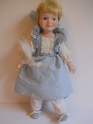 Vintage Marian Yu Porcelain Collectible Maid Doll Blue Dress, Slippers 