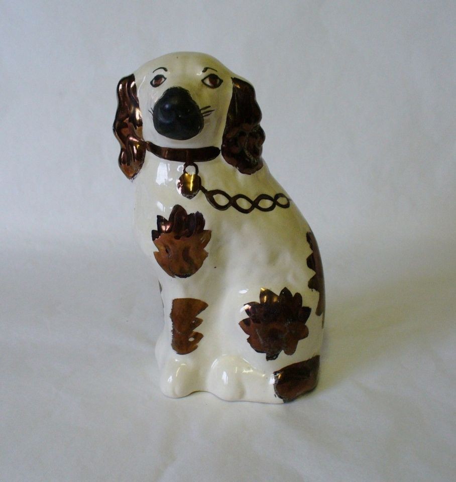 Edwardian Staffordshire Mantle/Wally Dog/Spaniel   Copper Lustre 