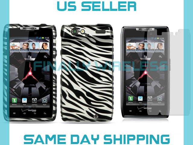 Black Silver Zebra Print Case+LCD Cover Motorola Droid Razr XT912 