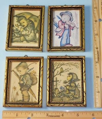 Miniature Hummel Kids Framed Prints Lightly Colored 2.5”x3.25 