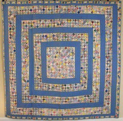 Beautiful Vintage 30 40s Blue Chain & Novelty Feedsacks QUILT