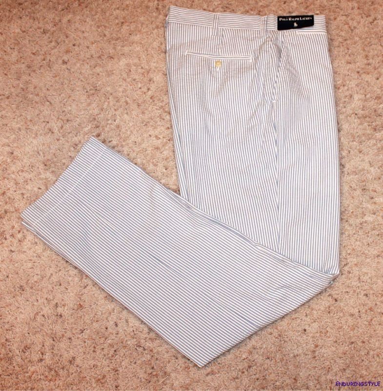 NWT Polo Ralph Lauren Suffield Blue White Seersucker Pants 40 X 32