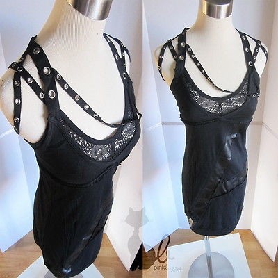 Black Sexy emo punk rock gothic glam street grunge edgy eyelet tank 