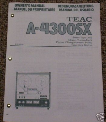 Teac A 4300SX Reel to Reel Owners Manual FREE SHIP