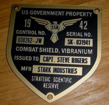 CAPTAIN AMERICA TFA SHIELD SERIAL DATA PLATE PROPERTY TAG PROP