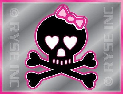 15 Decal Skull Bow Rock Punk Girly Girl Cute Car Truck SoCal MX Race 