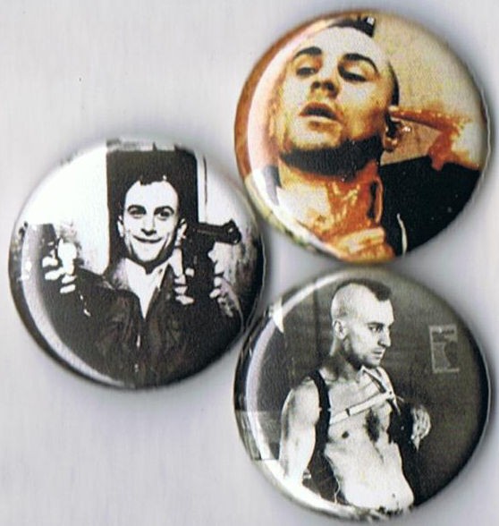 set of 3 Taxi Driver pins buttons badges Robert DeNiro Travis Bickle 