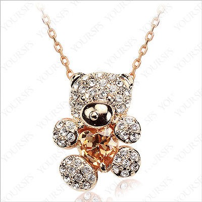 Winnie The Pooh Pendant Necklace 18K Rose Gold GP Use Vogue Austrian 