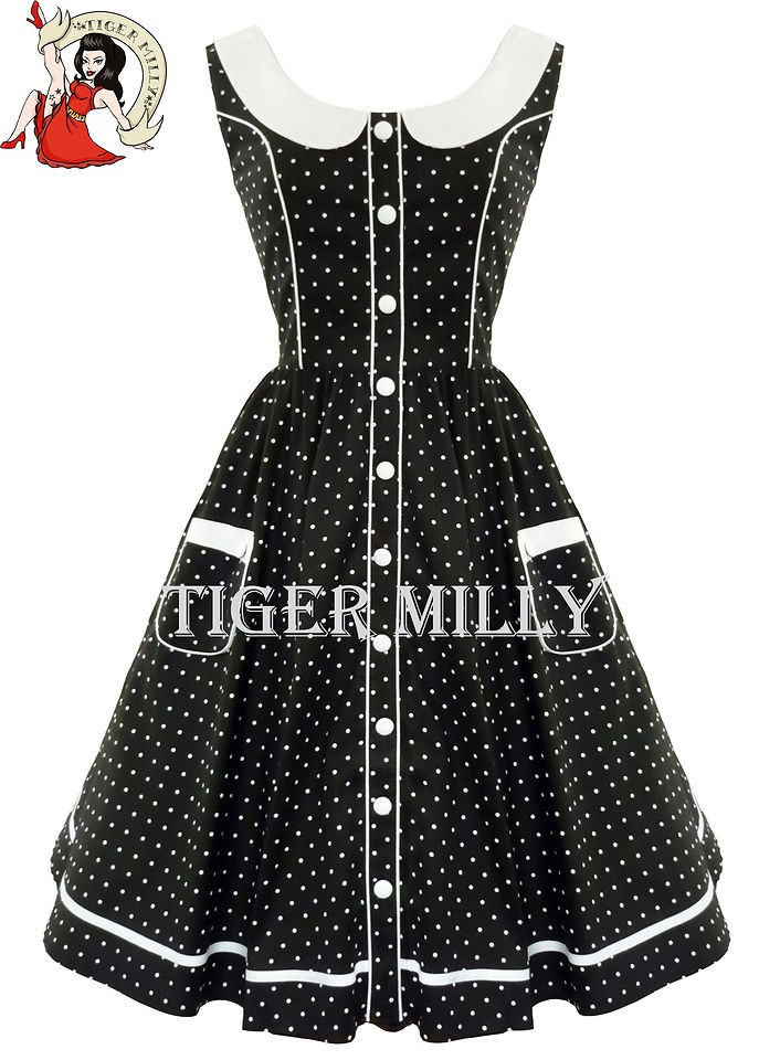 HELL BUNNY 50s rockabilly ALAIA vintage POLKA DOT DRESS BLACK