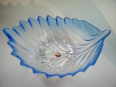 Waltherglas Germany Leaf Blue Frosted Crystal Bowl