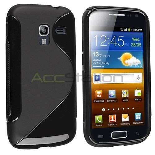 Black S Line Wave TPU Rubber Skin Gel Case for Samsung Galaxy Ace 2 II 