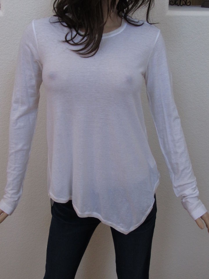 Wilt White Hi Lo Angled Ribbed Neck Long Sleeve Top NEW Anthropolgie 