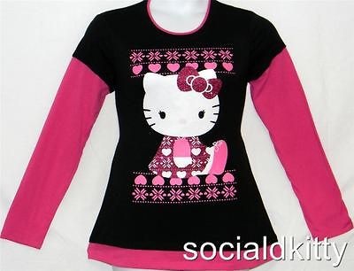 XXL~2X~HELLO KITTY~FAIR ISLE~sparkle~punk~PINK/BLACK~T SHIRT & torrid 