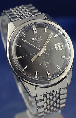   SEIKO GREY CROSSHAIR DIAL SPORTSMATIC WATCH w RICE BAND 