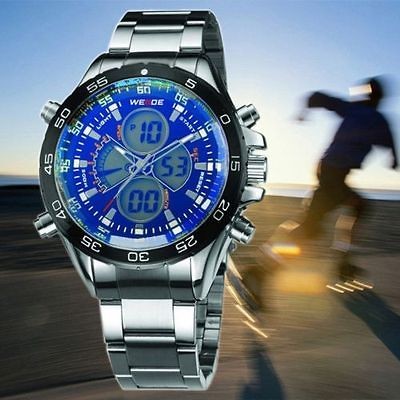   Dial Men Steel band Army Analog Swimming Waterproof Quartz Sport Watch