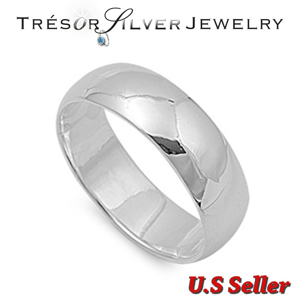 mens sterling silver 7mm plain dome wedding band ring size 6 7 8 9 10 