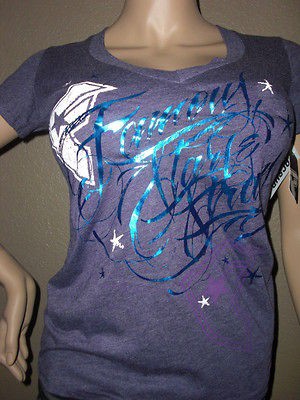 NWT WOMENS FAMOUS STARS & STRAPS V~NECK SHIRT PURPLE W/METALIC CUTE