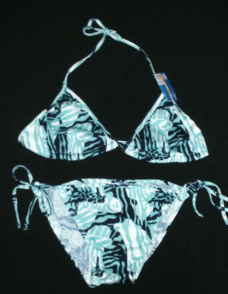 New Juniors Green White Black String Bikini S M or L 2 piece swimsuit