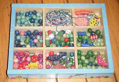 Wood Beads/figures for stringing in Wood box with strings