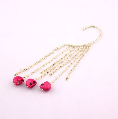 E1381 New Gold Metal Rose Red Tophus Skull Long Tassels Ear Cuff 