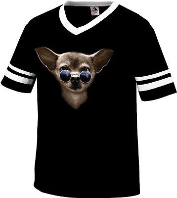 Chihuahua Doggie With Sun Glasses Shades Funny Hilarious Mens V Neck 