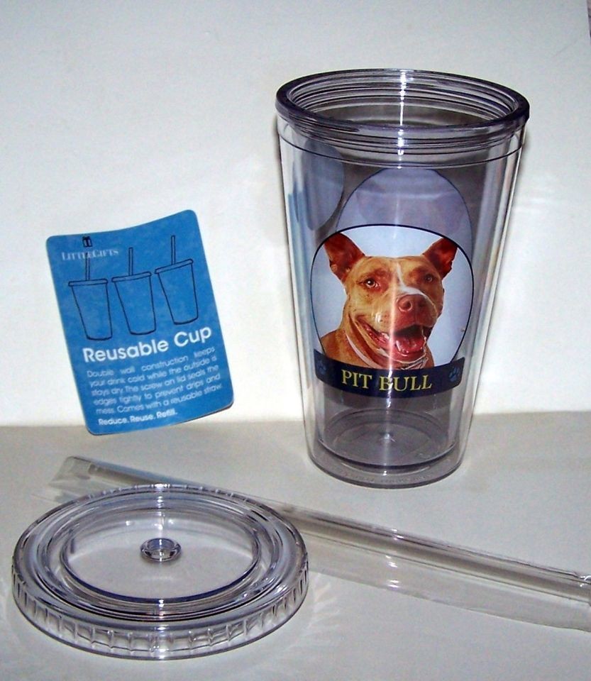 New Pit Bull Acrylic 16 oz Tumbler No BPA Water Cup with a Straw