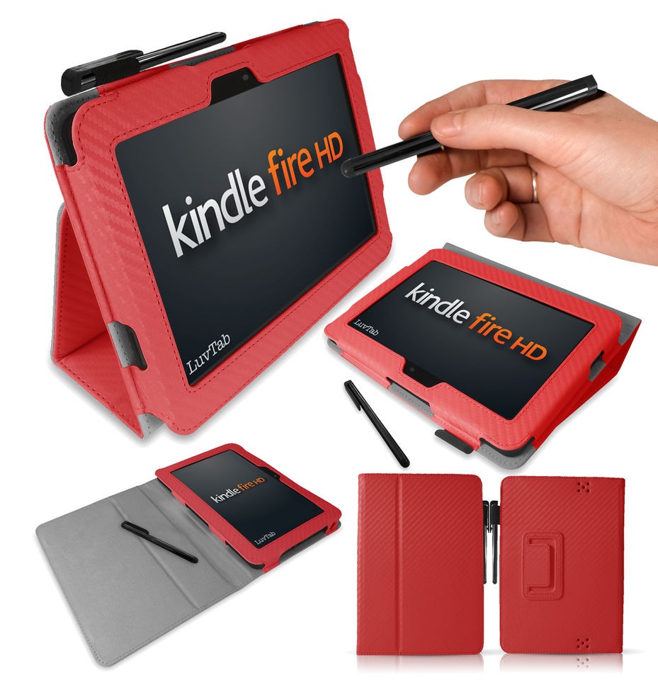   CARBON FIBRE RED  Kindle Fire HD (7 inch) Leather Stand Case