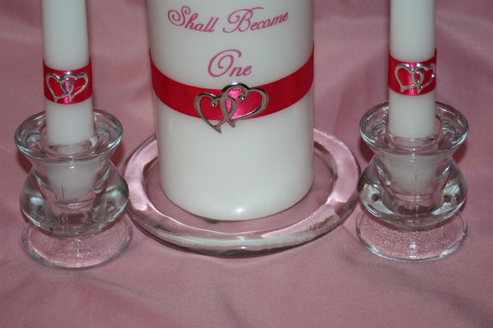 3pc Glass Wedding Unity Candle Holder Tapers Stands