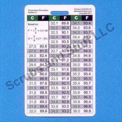 Temperature Conversion Badge Card Reference RN Nurse Medic Paramedic 