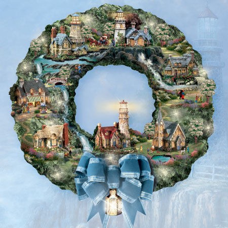 thomas kinkade christmas village wreath in Decorative Collectibles 