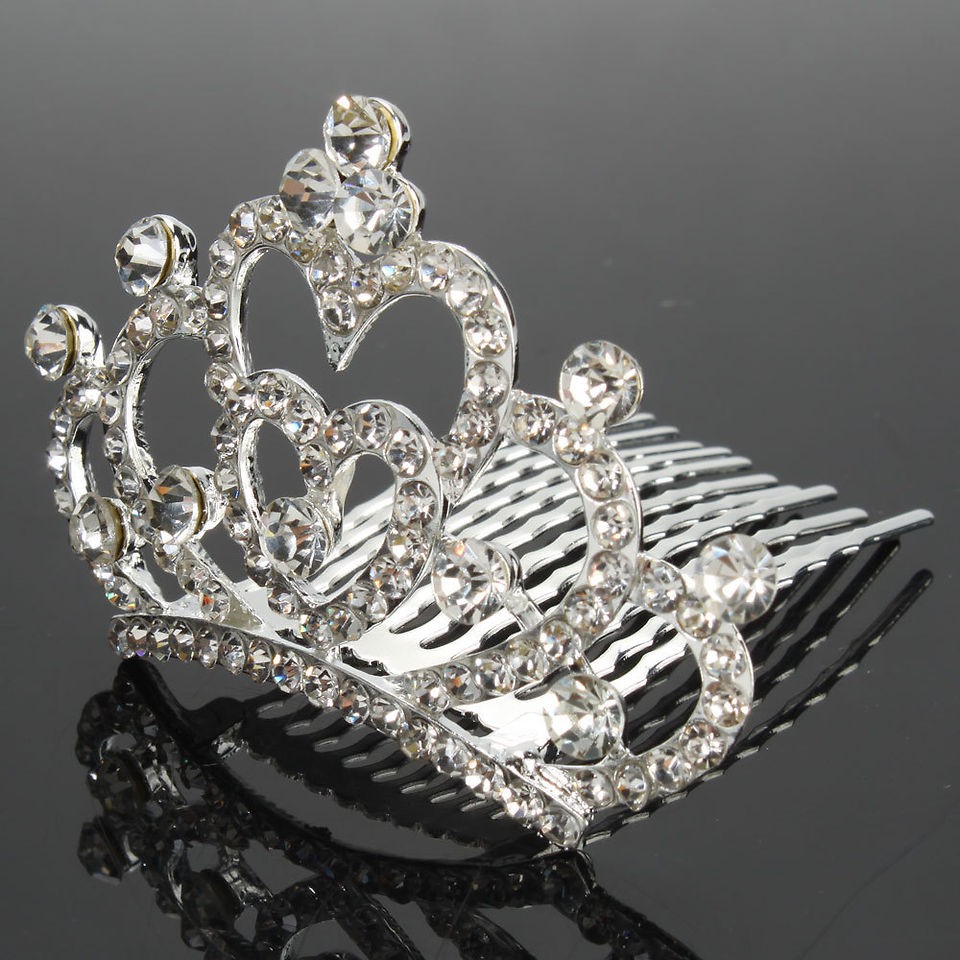   Wedding Bridal Heart shaped Style Rhinestone Crown Hair Comb Pin 11
