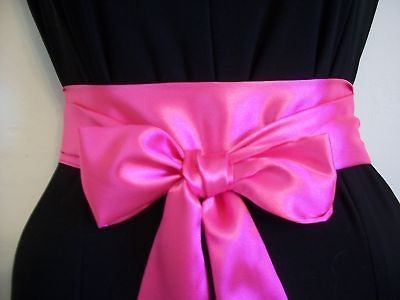 X85BRIGH​T NEON PINK SATIN SASH BELT SELF TIE BOW FOR DRESS 