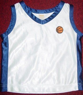   Gymboree Slam Dunk White Blue Hoopster 25 Basketball Jersey Tank 12 18